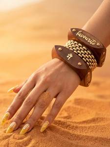 Thick Premium Natural Wood Bangle <b>Bracelet</b> with Striped Design Polished Finish Antique Imitation Round Shape - Product Image 4