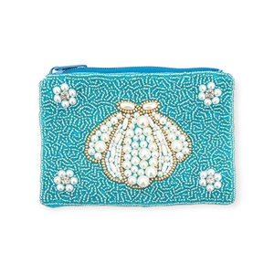 seed beads coin <b>pouch</b> embroidery handmade <b>mini</b> zipper purse from India - Product Image 2