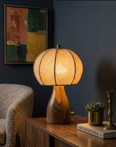 Vintage Midcentury Wooden Cordless <b>USB</b> <b>Table</b> Lamp Small Round Fabric Shade <b>Bedside</b> Desk Light for Bedroom Study - Product Image 2