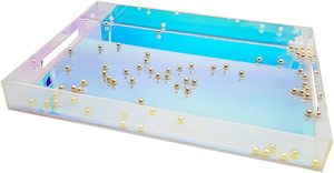 Acrylic Serving Tray with Handles Acrylic Tray Bathroom Perfume Tray Spill Proof, Decorative Tray for Ottoman <b>Coffee</b> <b>Table</b> - Product Image 4