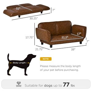 Large Sized 39\" X 21.75\" X 17.75\" Brown Pet <b>Sofa</b> Foldable PU <b>Leather</b> <b>Cover</b> Dog Bed Couch Square Comfortable Foam for Small - Product Image 3