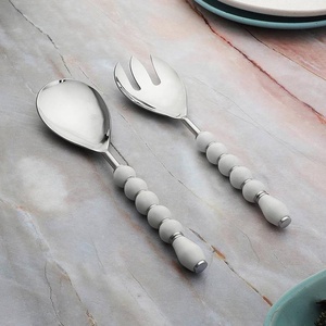 Silver Plated <b>Spoon</b> & Fork Set Wedding <b>Table</b> Decor <b>Spoon</b> Salad Server Long Heart Shape End Design Handle - Product Image 2