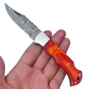 Cuchillo Plegable de Acero Damasco Nordic Forge con Mango de Madera Pakka, Funda, Cuchillo de Bolsillo EDC para Caza, Camping, Cuchillo de Grado Industrial - Product Image 2