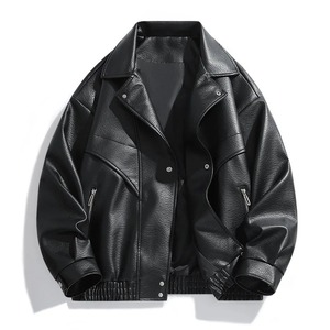 Women's PU Leather Moto Jacket Solid Color Turn-down Collar Zipper Closure Full Sleeve Autumn Style - Product Image 3