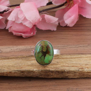 Bague en argent sterling 925 avec sertissage en turquoise cuivre vert naturel, pierre précieuse taille brillant, pierre verte Mohave authentique pour femmes - Product Image 6