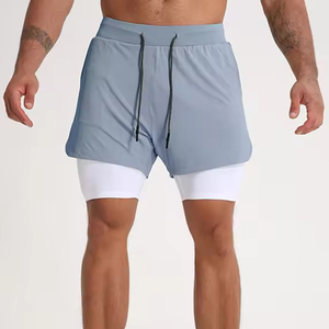 Shorts de jogging pour hommes, taille élastique, cordon de serrage, 2 en 1, Spandex et coton, respirant, séchage rapide, tissu OEM, vente en gros, extensible - Product Image 6