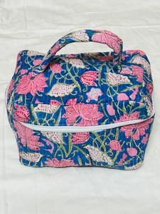 Vintage Cotton Peach Tone Heart Print Waterproof Customizable Travel <b>Makeup</b> Case Zipper Closure Eco-Friendly Durable <b>Makeup</b> - Product Image 1