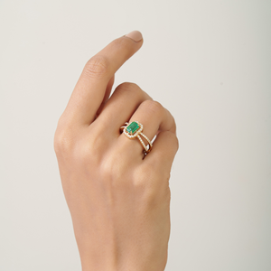 Most Beautiful Design 7x5 mm Zambian Emerald & Diamond Split Shank <b>Statement</b> <b>Ring</b> Wedding K14 Yellow Gold Jewelry Supplier - Product Image 4