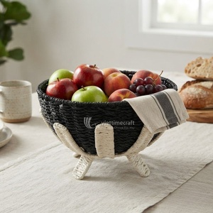Cesta de Almacenamiento Ecológica de Pasto Marino con Diseño Floral Bohemio, Organizador Multifuncional para el Hogar, Base Festoneada - Product Image 3