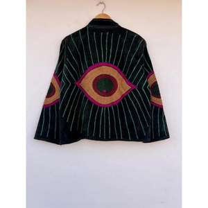 Suéter de Mujer Estilo Boho, Tejido a Mano, con Bordado Suzani de Ojo Turco Negro, de Algodón y Terciopelo, Reversible, para Otoño/Invierno - Product Image 5