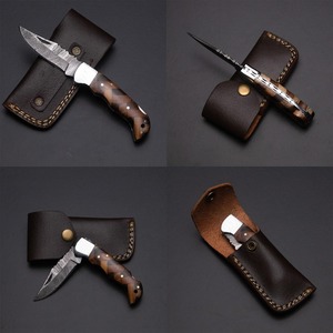 Cuchillo Plegable de Caza de Acero de Damasco Hecho a Mano con Mango de Madera Pakka y Empuñadura de Acero, Grado Industrial OEM - Product Image 4