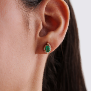 Wholesale Customized Design Emerald & Diamond Real K14 Yellow Gold Minimal <b>Halo</b> Stud <b>Earrings</b> For Daily Wear Girls Jewelry - Product Image 2