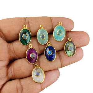 Labradorite Oval Bezel Pendant 14x10mm Oval Briolette Cut Gold Plated 925 Sterling Silver Double Stone Charms Handmade Jewelry - Product Image 5