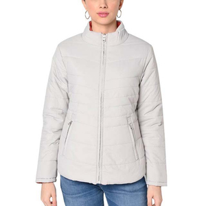 Chaqueta Acolchada para Mujer, Color Sólido, Cuello Alto, Manga Larga, Cierre de Cremallera, Relleno de Poliéster, Largo Regular, para Invierno - Product Image 1
