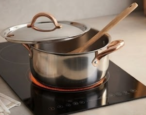 Stainless Steel Round Casserole Pot With Lid <b>Copper</b> Handles Induction Cooktop Compatible Durable Modern Design Perfect For Meals - Product Image 1