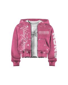 Multi Color Dreams Rhinestone Cropped <b>Zip</b> Hoodie Jogger Set| Oversized Streetwear Matching Set OEM Private Label Manufacturer - Product Image 3