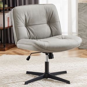 Sedia da Ufficio Senza Braccioli con Gambe Incrociate, Seduta Larga, Girevole, Regolabile in Altezza, Senza Ruote, Confortevole - Product Image 1