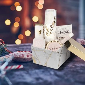 TH CBB-510 Boîte-cadeau personnalisée élégante à motif de marbre avec couvercle doré, parfaite pour les emballages de luxe et les occasions spéciales - Product Image 5