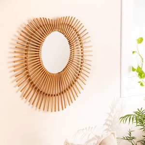 Home decor supplies hand-<b>crafted</b> heart shaped rattan <b>mirror</b> outstanding quality cane framed <b>mirrors</b> - Product Image 2