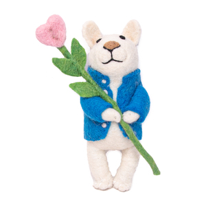 Figura de Ratón de Fieltro con Flor Rosa y Chaqueta Azul, Juguete Artesanal de Lana, Unisex, 3-6 Años - Product Image 1