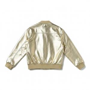 Blouson bomber en satin doré, col montant, manches classiques, style décontracté, unisexe, pour l'automne, couleur unie, fermeture boutonnée - Product Image 2