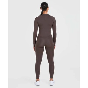 <b>Women</b> High Waist Long Sleeve Zipper Yoga <b>Set</b> Full Length Leggings Breathable Spandex Polyester Gym Workout Clothing Jumpsuit - Product Image 2