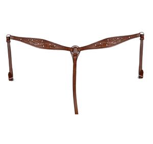 Cabezada, pechopetral y riendas de cuero marrón estilo western con adornos florales grabados a mano y cristales transparentes incrustados LLT - Product Image 2