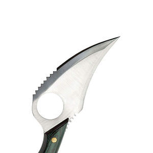 Couteau de chasse artisanal en acier Damas, lame fixe Bushcraft avec crochet à viande VG10, manche en bois et étui en cuir - Product Image 5