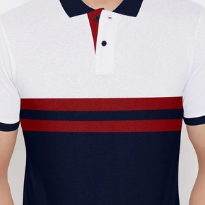 Polo de Manga Corta para Hombre, con Bloques de Color, a Rayas, Informal, de Punto, 100% Algodón, Blanco, Azul Marino, Rojo - Product Image 3