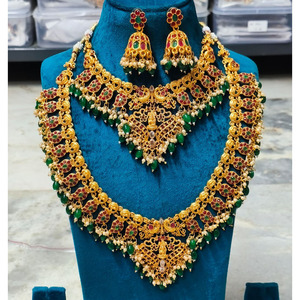 JeweleMarket Traditional Gold Plated Crystal and Rhinestone <b>Beads</b> Ethnic Women's Necklace and Earring <b>Set</b> - Product Image 1