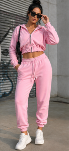 Women Y2K Distressed Zip Hoodie Jogger <b>Tracksuit</b> Set 2 Piece Crop Sweatsuit Lounge Wear Workout Outfit OEM ODM Custom Logo - Product Image 3