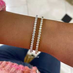 Lab Grown Diamond Bangle <b>Bracelets</b> 2-5Ctw Prong Set 10K 14K 18K Solid Gold Round Minimalist Stacking Double Security Hinged <b>Cuff</b> - Product Image 3