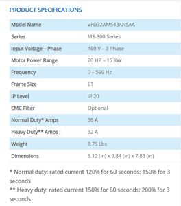 เดลต้า MS300 VFD32AMS43ANSAA สามเฟส380 ~ 480V ไดรฟ์ความถี่ตัวแปร15KW - Product Image 2