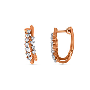 Boucles d'oreilles élégantes en or rose incurvées avec des diamants de laboratoire inspirés des fleurs en cascade pour femmes - Product Image 3