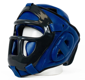 Protège-tête de boxe en cuir PU bleu avec aérations, casque de sport protecteur pour adultes unisexe - Product Image 2