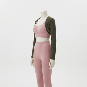 Women Pink Olive Green Yoga Set Sports Bra <b>Bolero</b> <b>Jacket</b> High Waist Leggings Gym Fitness Workout Activewear Set - Product Image 2
