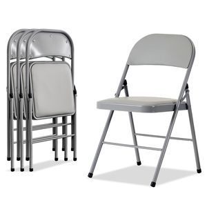 Eleganti Sedie Pieghevoli in Ferro Grigio e PVC, Set da 4 Pezzi, per Convenzioni ed Esposizioni, Forniture per Feste - Product Image 3