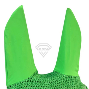 Custom Factory Wholesale <b>Green</b> Crochet Mesh Horse Fly Bonnets Breathable Outdoor Ear <b>Net</b> Veil for Preventing Flies Mosquitoes - Product Image 1