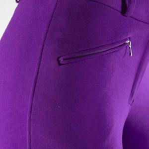 Pantalones de equitación de cintura alta para mujer, largos, de punto, de algodón y elastano, con botones, elásticos en cuatro direcciones, con bolsillos, de color liso. - Product Image 4
