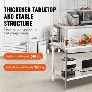 Tavolo da Lavoro in Acciaio Inox Resistente 30 X 60 X 34 Pollici con Capacità di Carico di 410 Kg e 3 Altezze Regolabili - Product Image 3