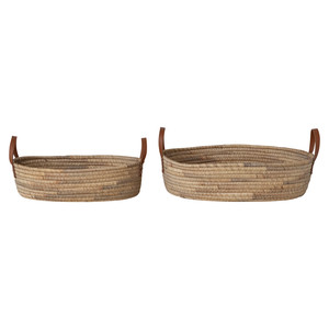 Panier en jonc de mer et jacinthe d'eau tressé à la main Sisu Handicraft, respectueux de l'environnement, avec poignées en similicuir, ensemble multifonction de 2 pièces - Product Image 4