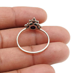 Round Cut Throat Chakra Lapis Lazuli Gemstone <b>Ring</b> Crown Shaped Women Band In Boho Style <b>Crafted</b> From Solid 925 Sterling Silver - Product Image 3