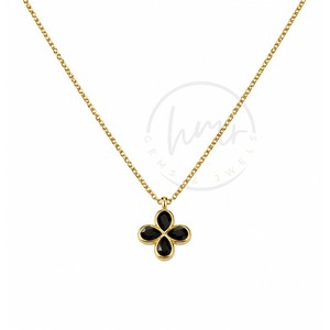 Collier pendentif trèfle en onyx noir, style tendance, laiton plaqué or, bijoux délicats pour femmes - Product Image 1