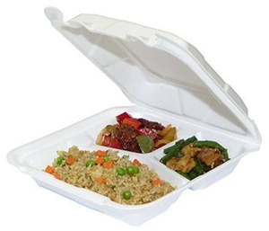 Barquette alimentaire carrée biodégradable à 3 compartiments en bagasse de canne à sucre avec couvercle transparent, compatible micro-ondes, écologique, 2026 - Product Image 1