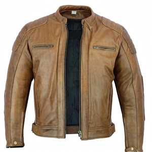 Chaqueta de Motociclista de Cuero Genuino Marrón para Mujer, con Cuello Alto y Cierre de Cremallera - Product Image 2