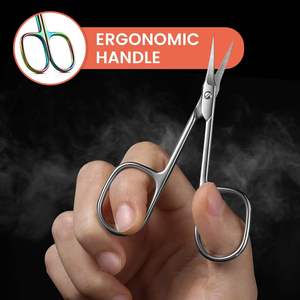 Ciseaux à cuticules professionnels de 9,5 cm en acier inoxydable, coupe-ongles à pointe acérée, ciseaux courbés carrés durables pour manucure (pour droitiers) - Product Image 1