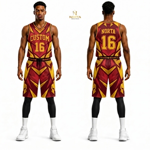 Conjunto Deportivo de Baloncesto con Rayas Texturizadas Rojas y Blancas, Sublimado, Transpirable, de Malla de Poliéster, Ropa Deportiva Profesional para Equipos - Product Image 5