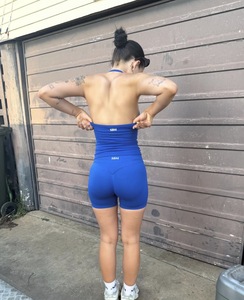 Women's Blue High Waist <b>Yoga</b> <b>Shorts</b> With Ruched Butt Design Seamless Four-Way Stretch Activewear - Product Image 5