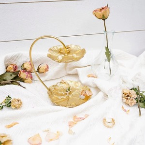 Gold Plated Dual Layered Floral Decorative <b>Tray</b> Modern Plant Design Irregular Single Piece - Product Image 6