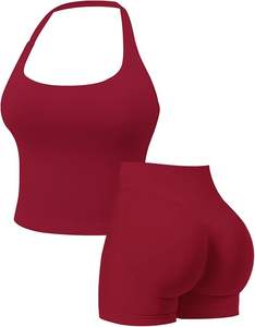 Ensemble de sport pour femme : Soutien-gorge de compression, haut court dos nu en tissu Spandex, et legging long. Haute qualité, anti-transparence, ajusté. - Product Image 1